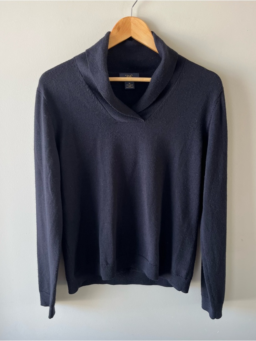 Brooks Brothers "346" Black Merino Wool Sweater Women’s XL Shawl Collar Knit